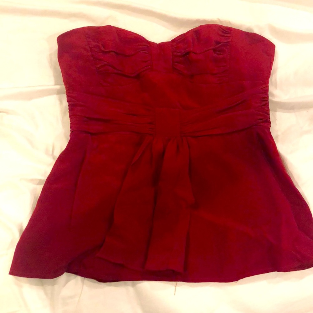 red strapless top